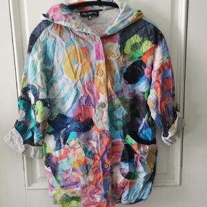 Womens Claire Desjardins "From A Moment in Time"  Hooded Linen Blend Jacket. S
